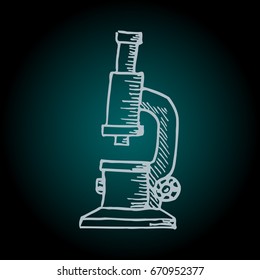 Sketch of the microscope on a dark background. Vector