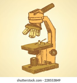 Sketch microscope in vintage style, vector background