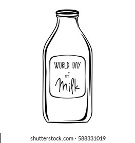 Sketch Milk Bottle. Vector Illustration Isolated On White Background