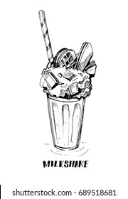 Sketch Of Milkshake. Hand Drawn Illustration Converted To Vector