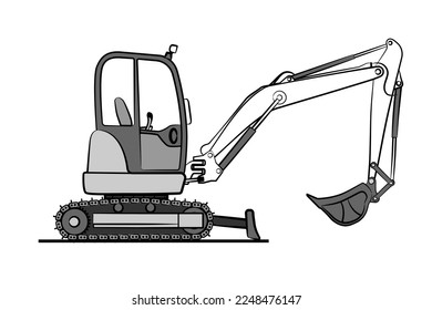 A sketch of mini hydraulic excavator for earthmoving, construction machinery. Light backhoe construction machines. Abstract Earthmover, digger. Crawler excavator line icon.