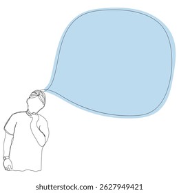 Sketch minimal concept man say think chat box drawing line art. Male boy think idea comment hand drawn continuous line concept white ioslated background.Abstract,vector,illustration.