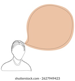 Sketch minimal concept man say think chat box drawing line art. Male boy think idea comment hand drawn continuous line concept white ioslated background.Abstract,vector,illustration.