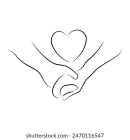 Sketch minimal hold hand drawing line art couple in love drawn hand hold line love concept with white ioslated background. Abstract,vector,illustration.