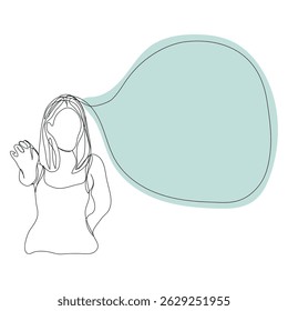 Sketch minimal woman say think chat box drawing line art. Female think idea comment hand drawn continuous line concept white ioslated background.Abstract,vector,illustration.