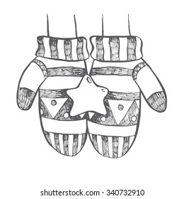 Sketch mittens with a star