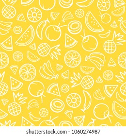 Sketch mixed tropical fruits seamless pattern background vector format
