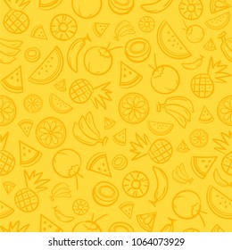 Sketch mixed tropical fruits seamless summer pattern background vector format