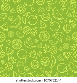 Sketch mixed tropical fruits seamless summer pattern background vector format