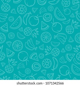 Sketch mixed tropical fruits seamless summer pattern background vector format