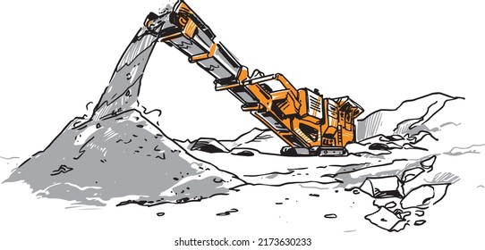 Sketch of a Mobile Crushing Plant. Vector Illustration