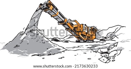 Sketch of a Mobile Crushing Plant. Vector Illustration