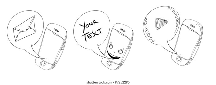 sketch of mobile phone with bubble
