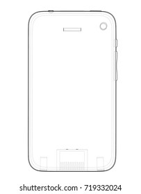 Sketch of mobile phone. Vector rendering of 3d. Wire-frame style. The layers of visible and invisible lines are separated