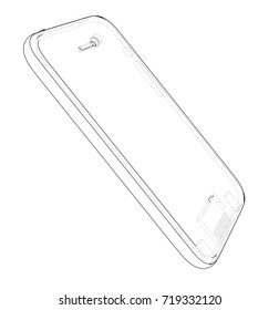 Sketch of mobile phone. Vector rendering of 3d. Wire-frame style. The layers of visible and invisible lines are separated