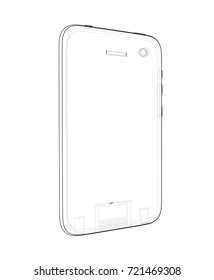 Sketch of mobile phone. Vector rendering of 3d. Wire-frame style. The layers of visible and invisible lines are separated