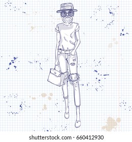 Sketch of a model with a dogs head