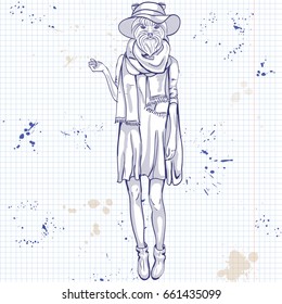 Sketch of a model with a dogs head