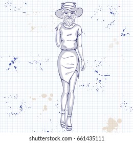 Sketch of a model with a dogs head