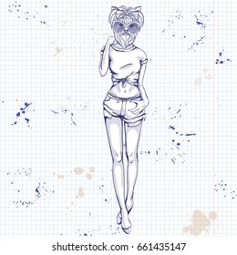Sketch of a model with a dogs head