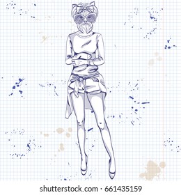 Sketch of a model with a dogs head