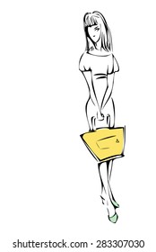 Sketch of model with handbag.