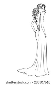Sketch of the model in long dress.