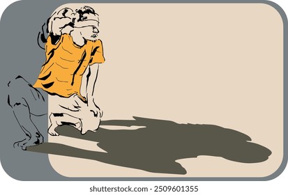 esboço modelo Homem velho carregando saco com linhas artísticas em objeto colorido com sombra e plano de fundo horizontal - ilustração vetorial