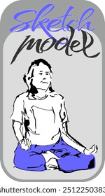 sketch of model a person figure in meditating with artistic lines on rectangle background vertical and typography - vector illustration graphic