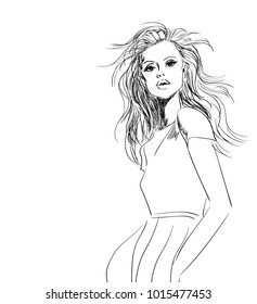 sketch of model with windy hair
