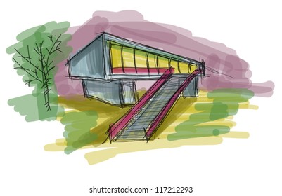 Sketch of modern building