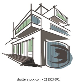 sketch of a modern building