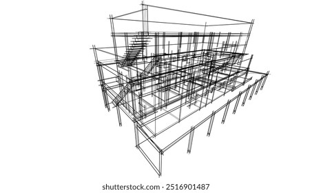 Esboço de construção moderna vetor 3d ilustração 