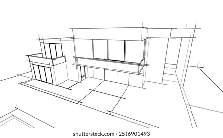 Boceto de Vector de construcción moderna ilustración 3d 