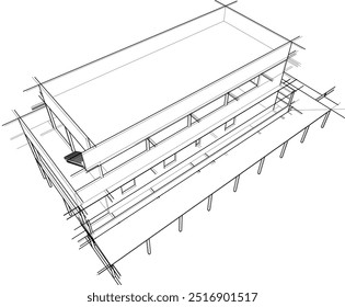 Boceto de Vector de construcción moderna ilustración 3d 