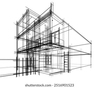 Esboço de construção moderna vetor 3d ilustração 