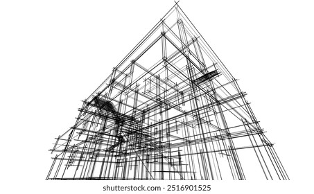 Sketch of modern building vector 3d illustration 
