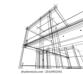 Skizze des modernen Gebäudes, Vektor 3D-Illustration 