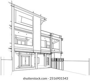 Sketch of modern building vector 3d illustration 