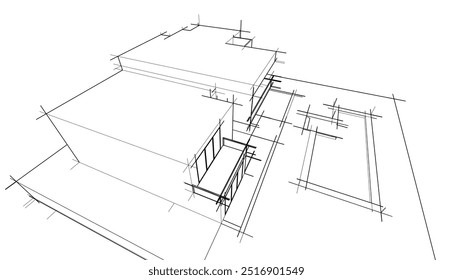 Boceto de Vector de construcción moderna ilustración 3d 