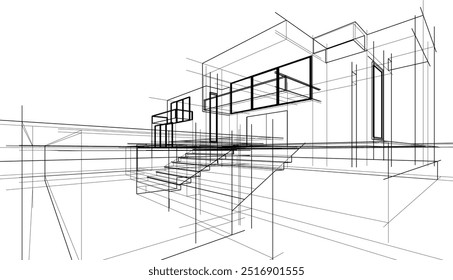 Boceto de Vector de construcción moderna ilustración 3d 