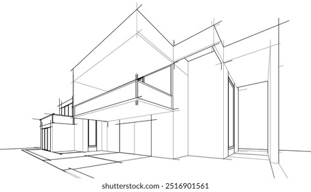 Esboço de construção moderna vetor 3d ilustração 