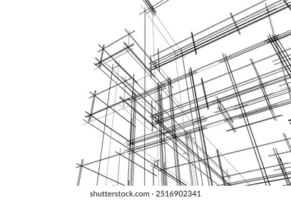 Sketch of modern building vector 3d illustration 