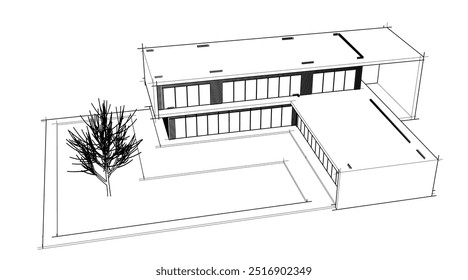Esboço de construção moderna vetor 3d ilustração 