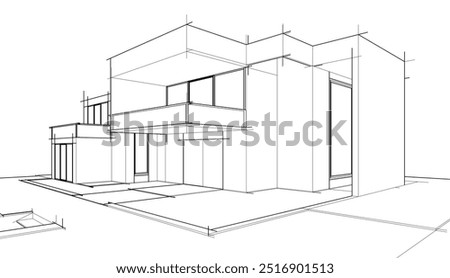 Sketch of modern building vector 3d illustration 