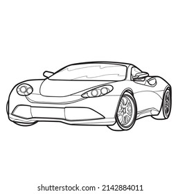 sketch of a modern car, coloring book, cartoon illustration, isolated object on a white background, vector, eps