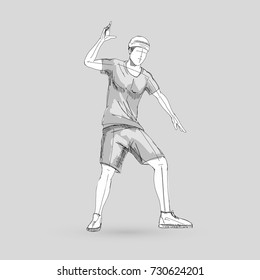 Sketch of a Modern Dancer Man Poses in Front of the Gray Background
