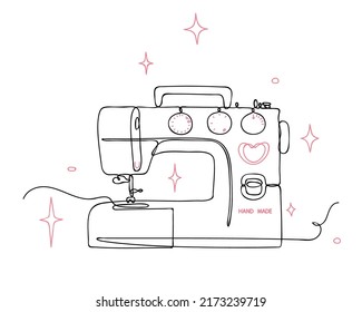 Esbozo de la moderna máquina de coser eléctrico. Equipamiento a medida en línea continua a mano. Contexto editable. Vector