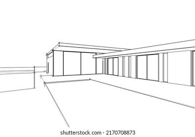 sketch of modern house 3d illustration