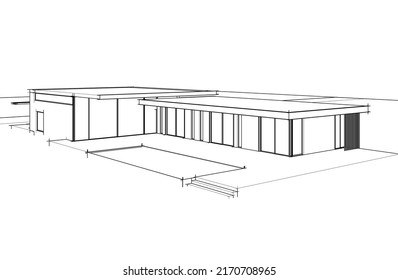 sketch of modern house 3d illustration